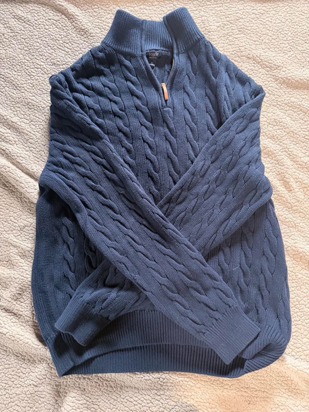 J. Crew Navy Cable-Knit Half-Zip Turtleneck Sweater